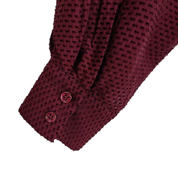 Reiss Swiss Dot Ruffle V-Neck Top Size 6 Berry Silk Blend Tie Neck Long Sleeves - Picture 8 of 9
